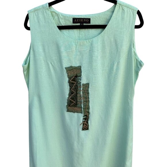 Azieno Womens Sleeveless Mint Green Unique Patchwork Embroidery Maxi Dress M - Picture 3 of 8